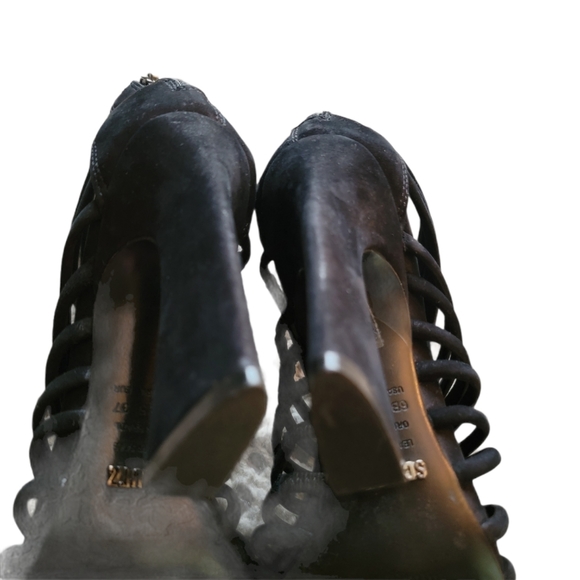 SCHUTZ BLACK SUEDE GLADIATOR OPEN TOE HEELS - Picture 10 of 14
